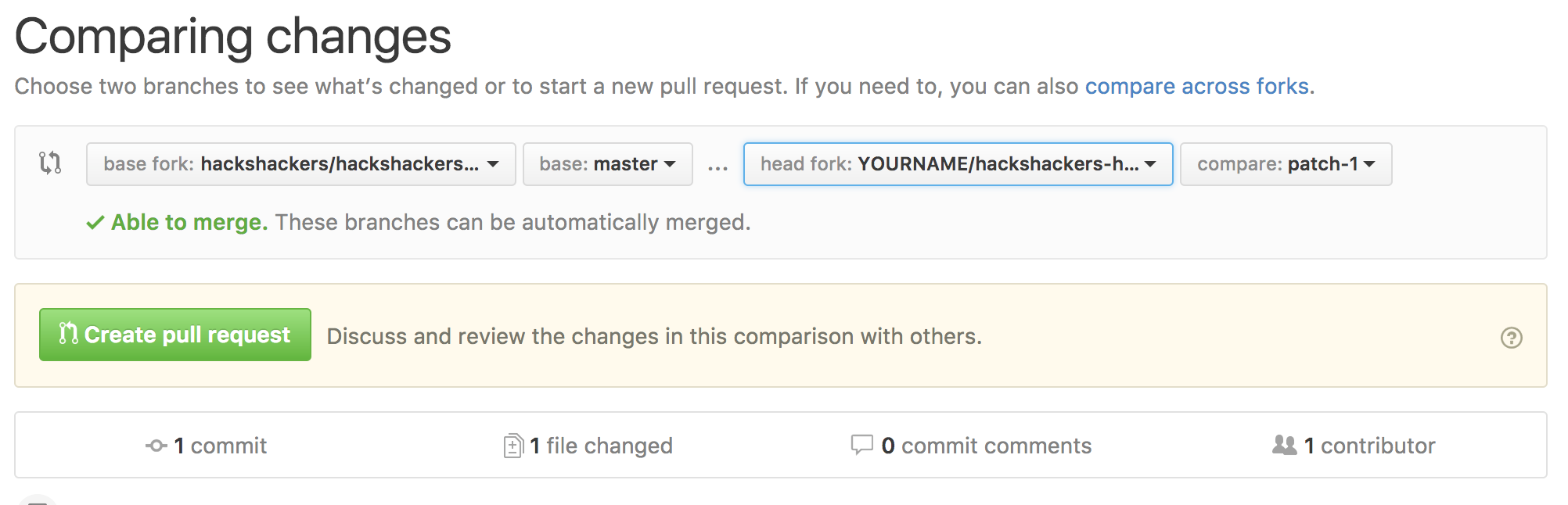 Create pull request dialog